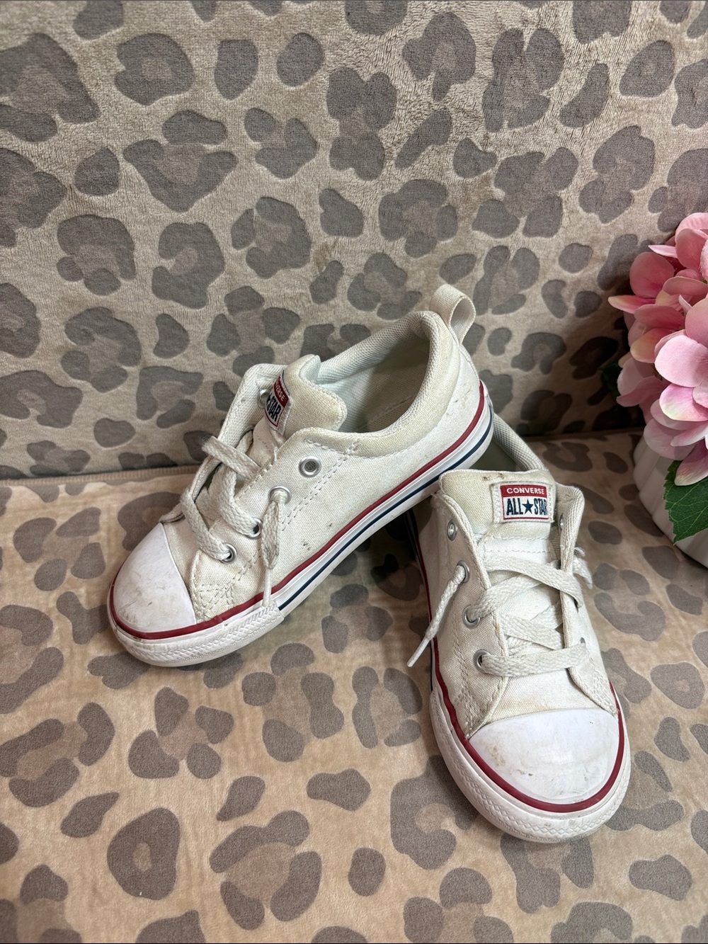 Converse Kids White Low-Top Sneakers with Red & Navy Trim